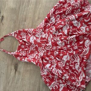 Tropical Red and White Halter Mini Dress